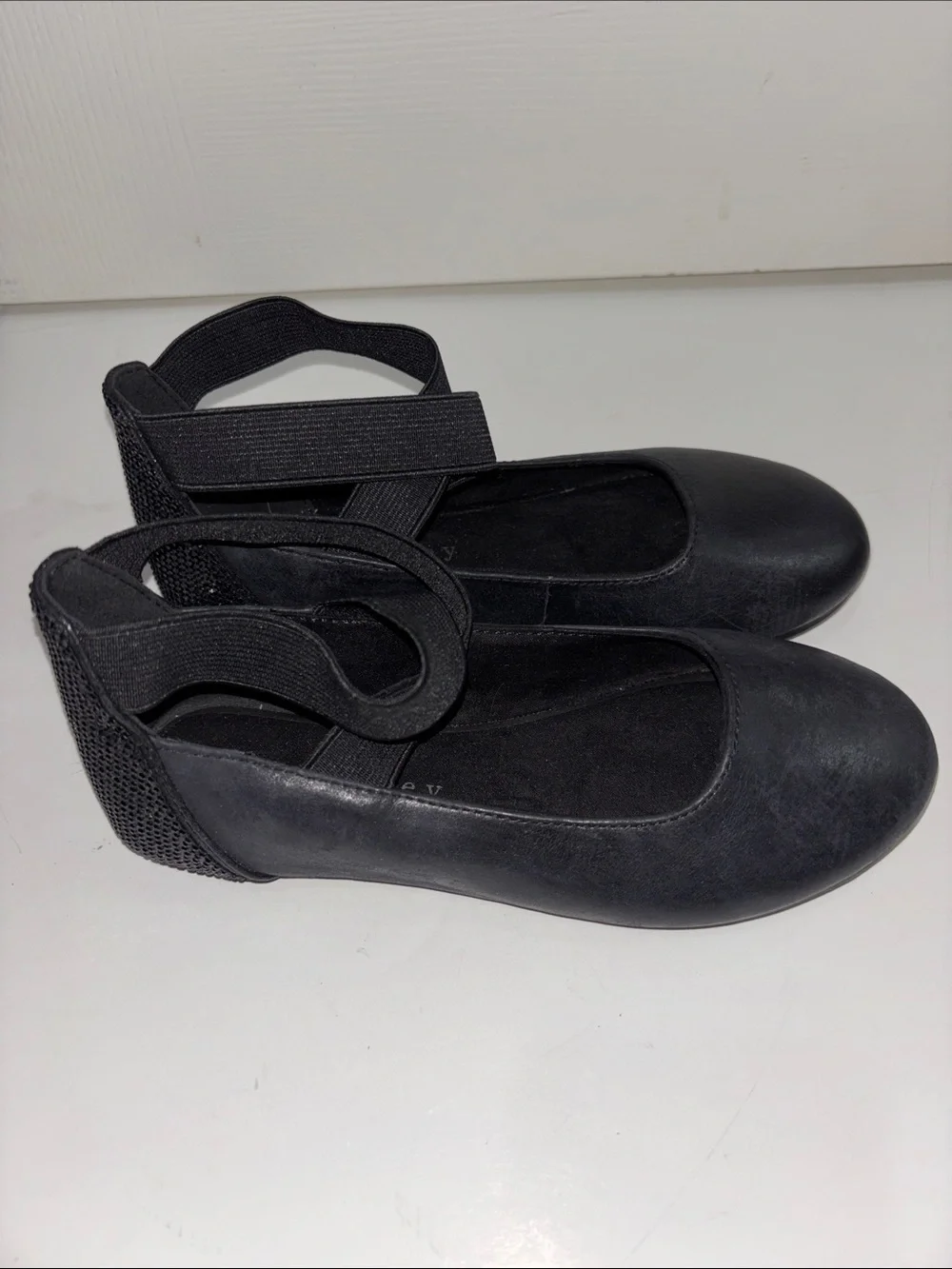 Copper Key Black Elastic Strap Girls' Dress Flats